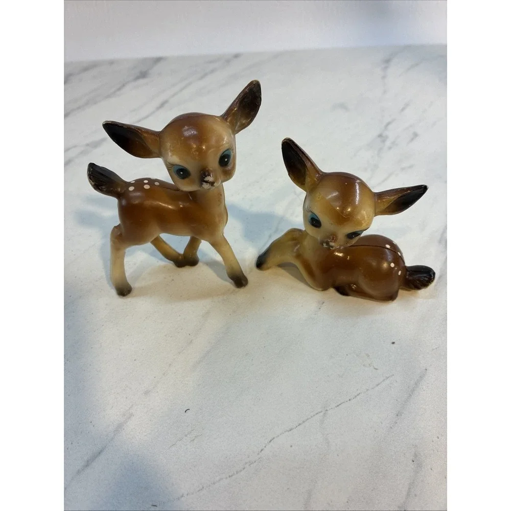 Vintage‎ Big Eye Christmas Reindeer Fawn Deer Bambi Look Figurine Hard Plastic
